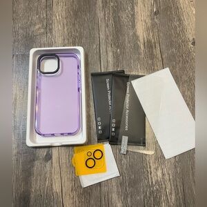 NEW IN BOX iPhone 15 Pro Purple Clear Case with Screen Protector